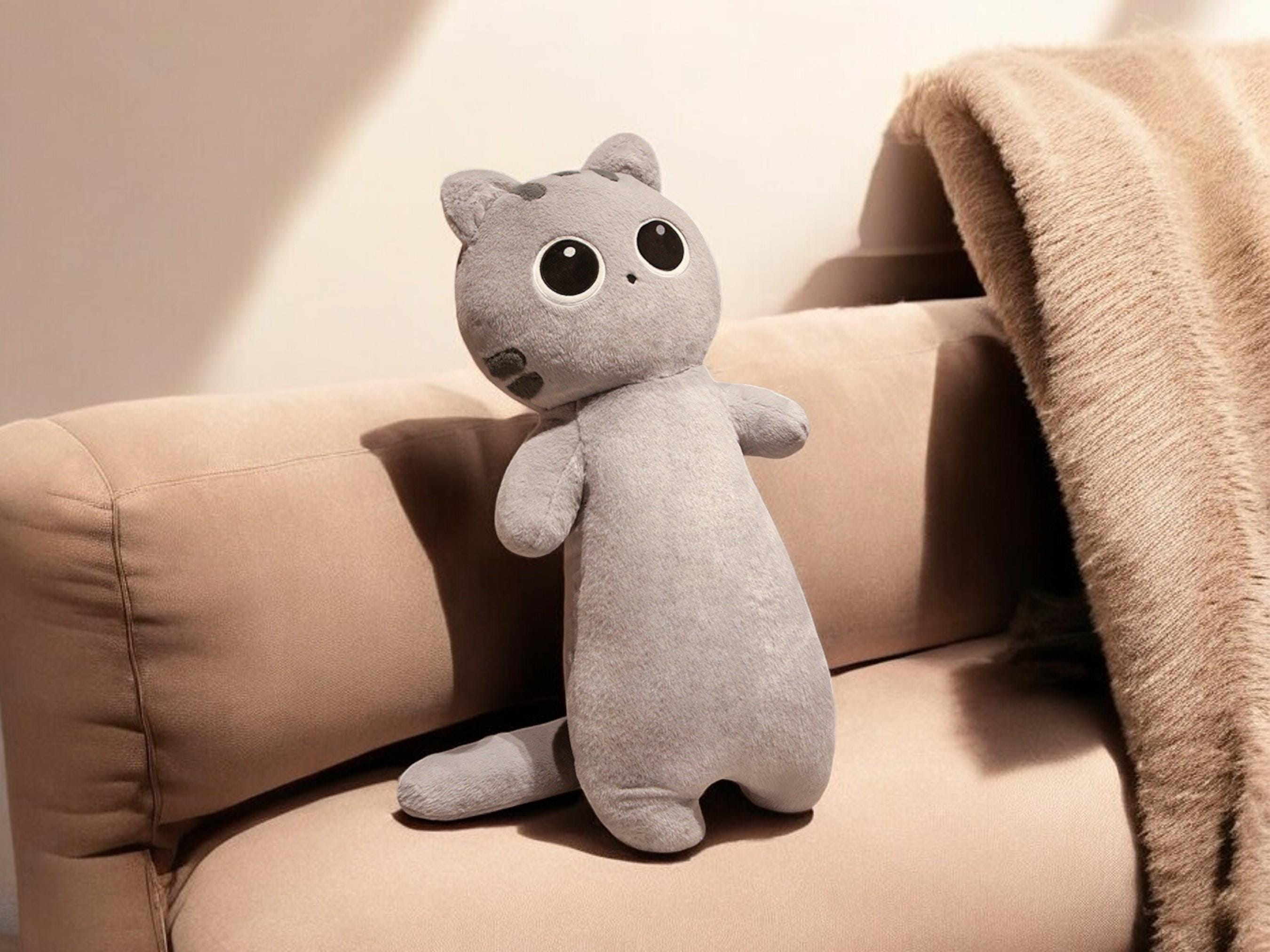 Kawaii Cat Plush Pillow, Soft Cotton Stuffed Animal Cushion, Living Room Decor