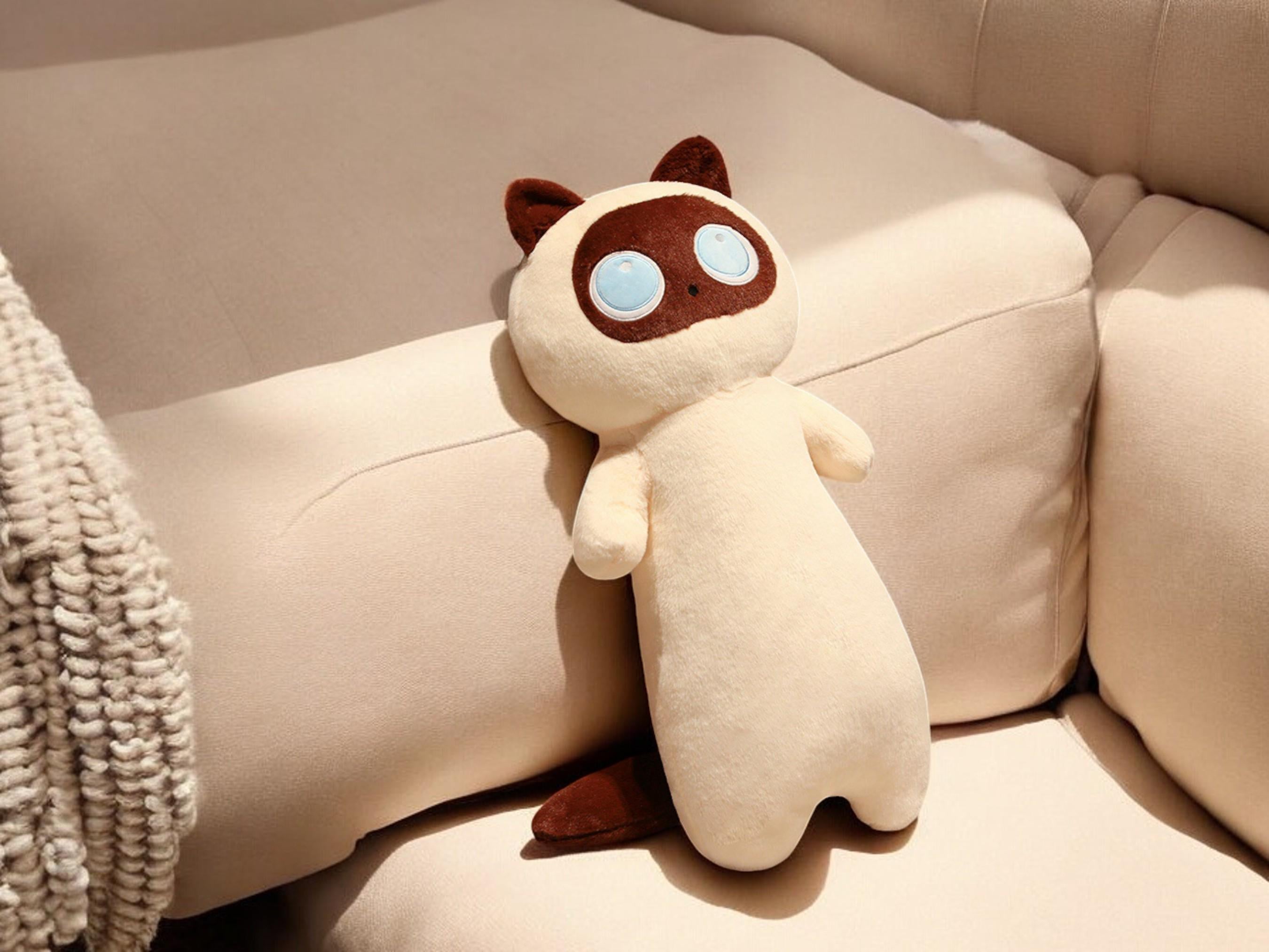Kawaii Cat Plush Pillow, Soft Cotton Stuffed Animal Cushion, Living Room Decor