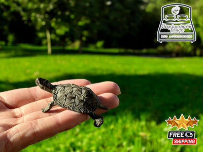 Antique Brass Turtle Figurine, Vintage Miniature Tortoise Statue, Lucky Feng Shui Office Decor