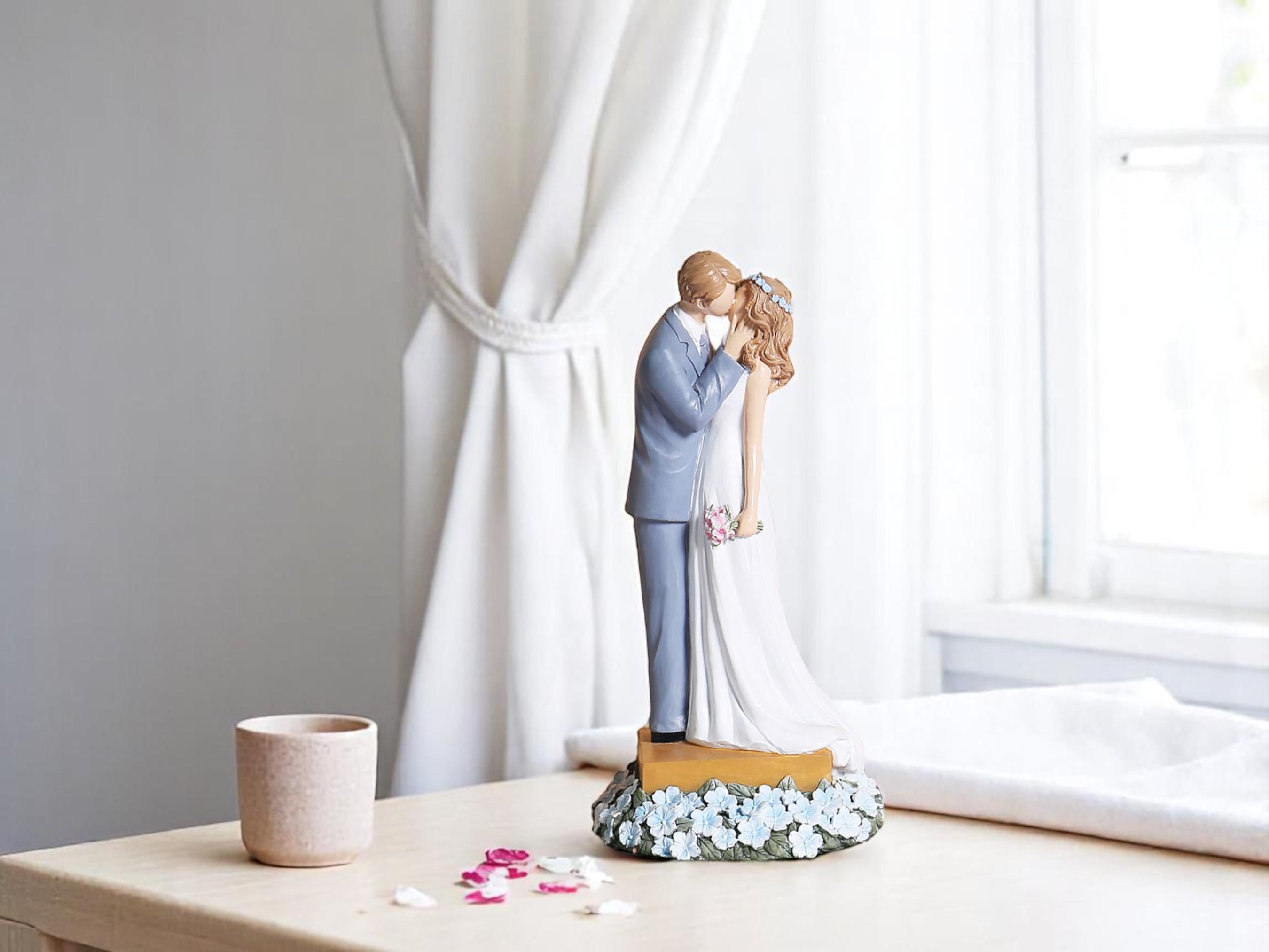 Couple Cake Topper, Romantic Wedding Figurine, Hand-Painted Resin Love Sculpture