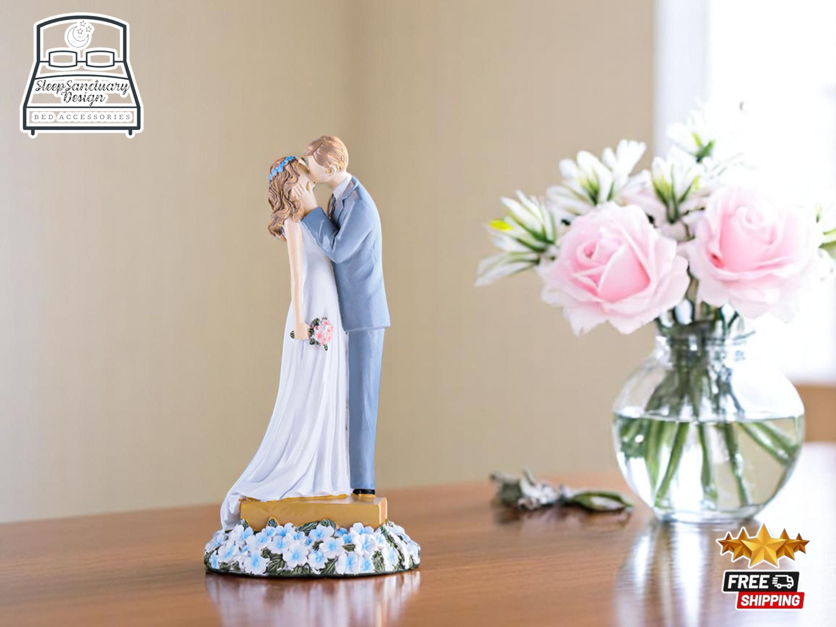 Couple Cake Topper, Romantic Wedding Figurine, Hand-Painted Resin Love Sculpture