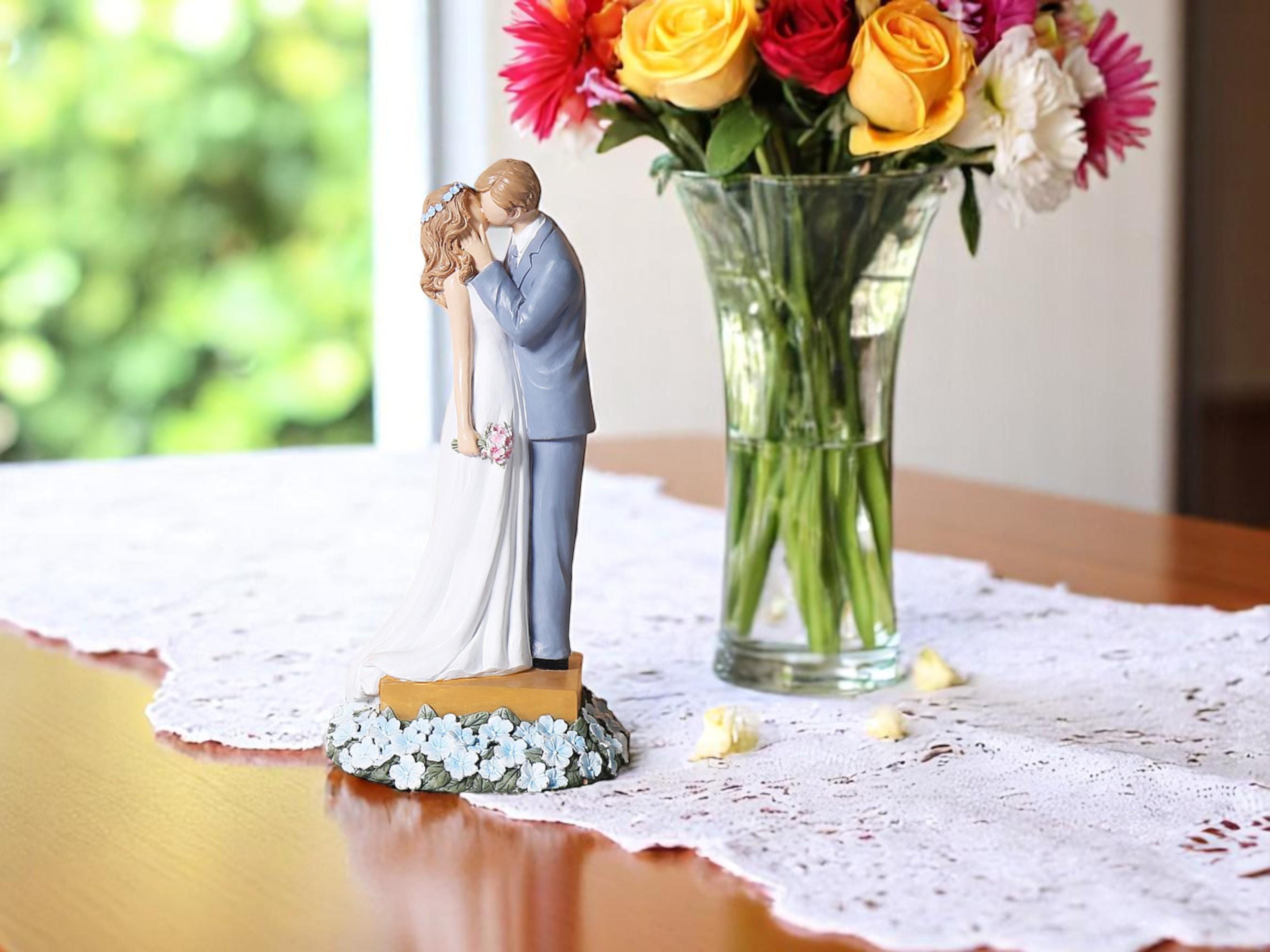 Couple Cake Topper, Romantic Wedding Figurine, Hand-Painted Resin Love Sculpture