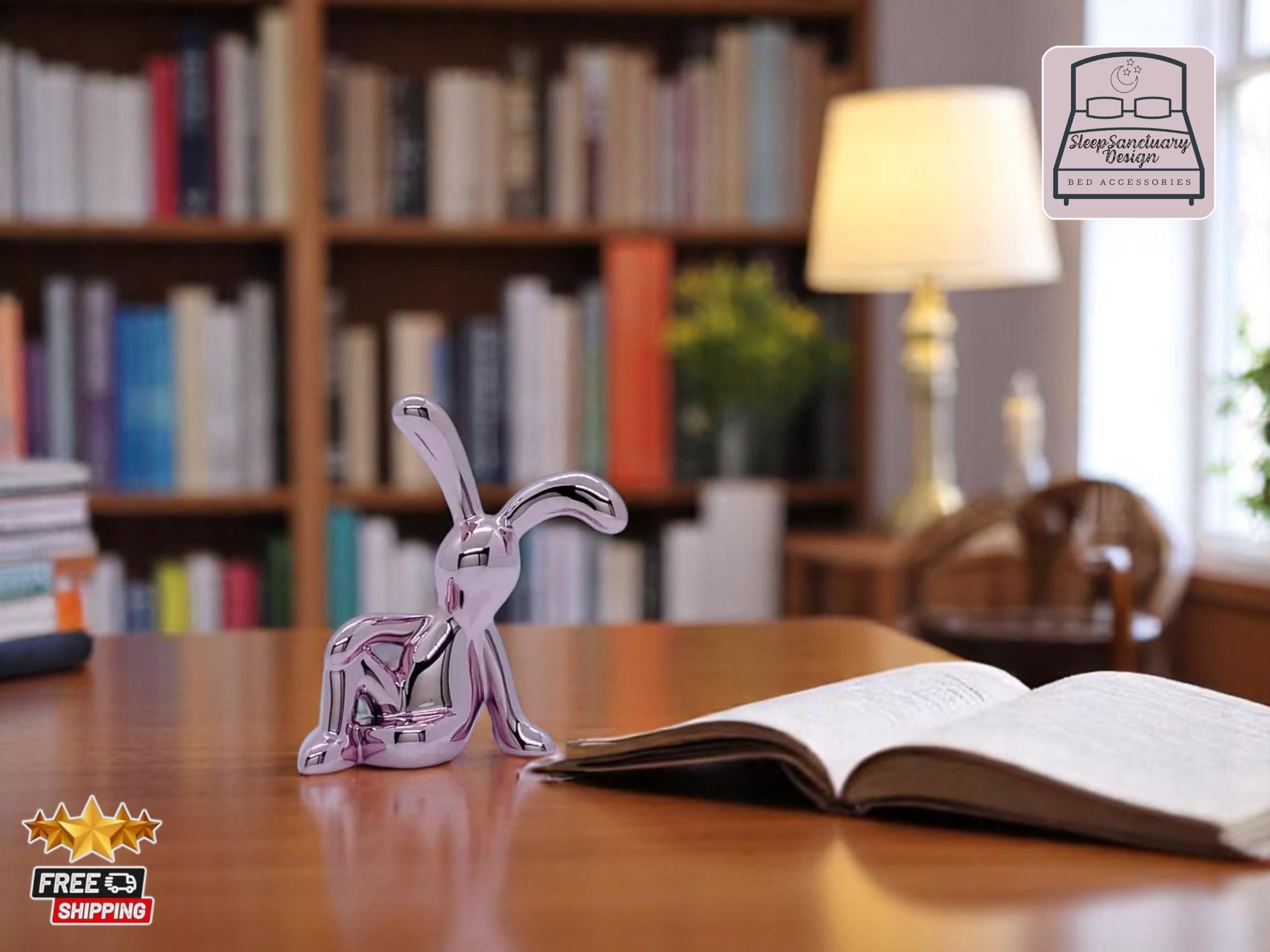 Metallic Rabbit Statue, Bunny Figurine Decor, Modern Animal Sculpture