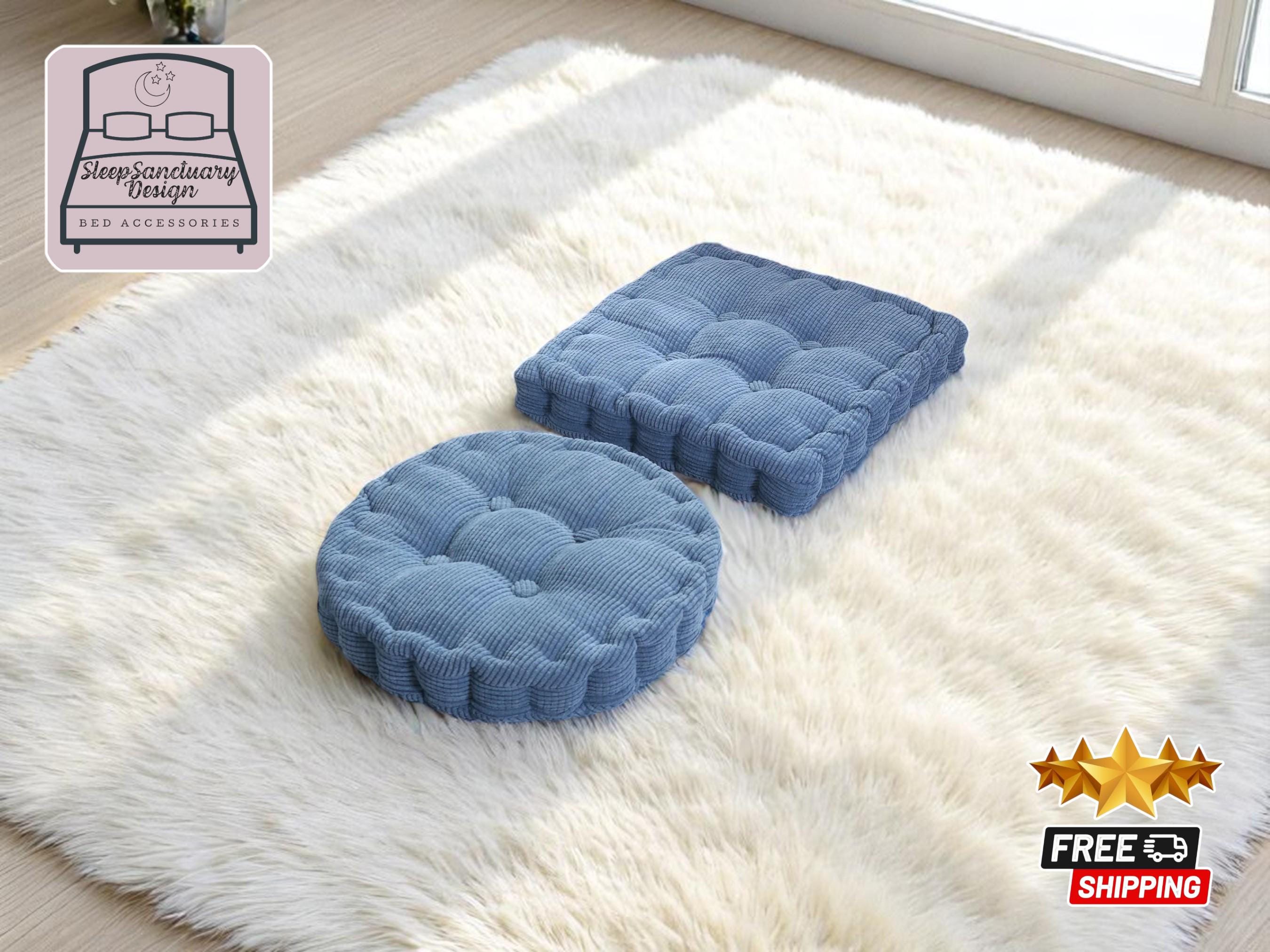 Tufted Corduroy Floor Cushion, Round or Square Cozy Seat Pad, French Cushion Pillow