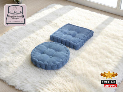 Tufted Corduroy Floor Cushion, Round or Square Cozy Seat Pad, French Cushion Pillow