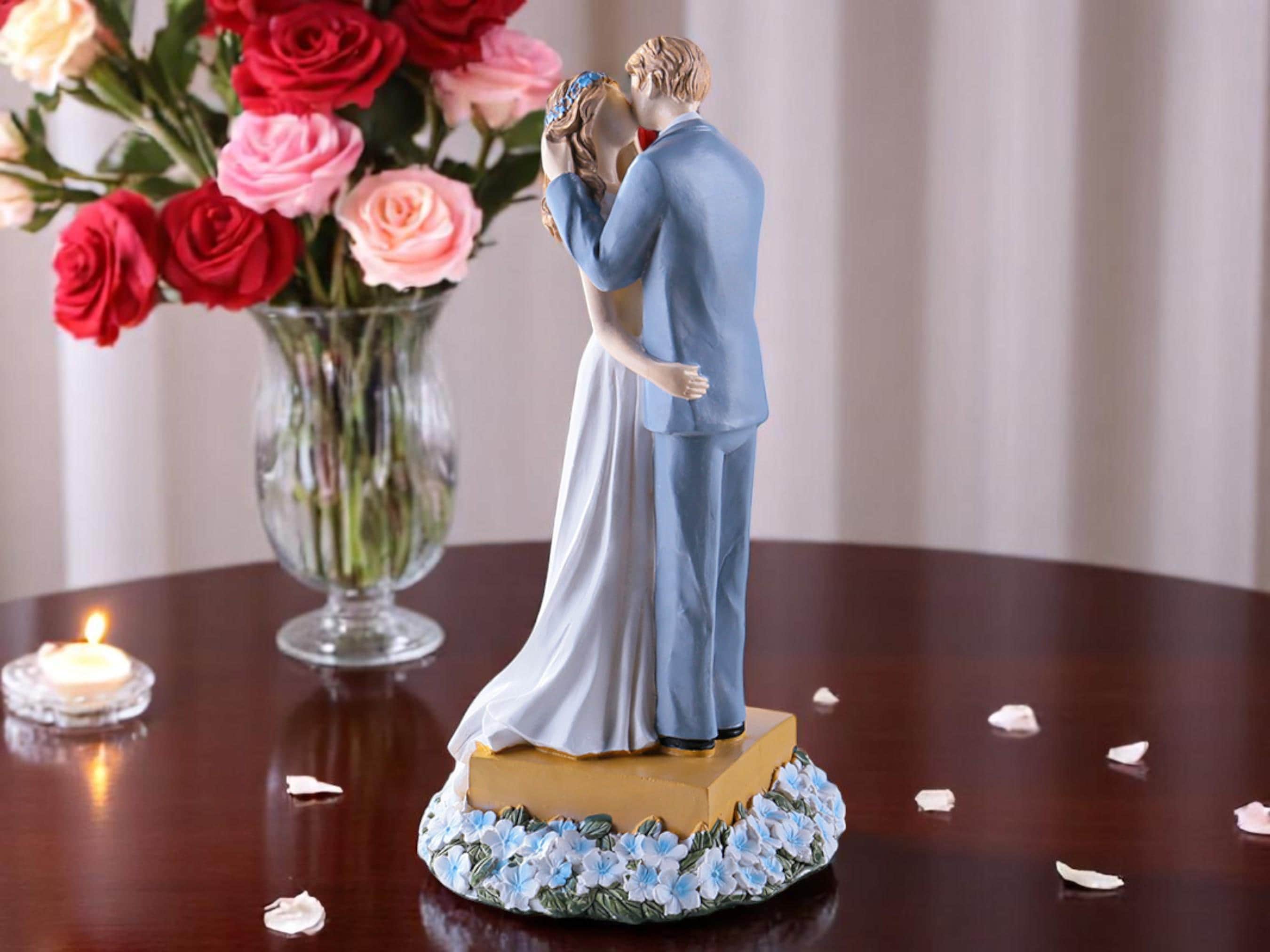 Couple Cake Topper, Romantic Wedding Figurine, Hand-Painted Resin Love Sculpture