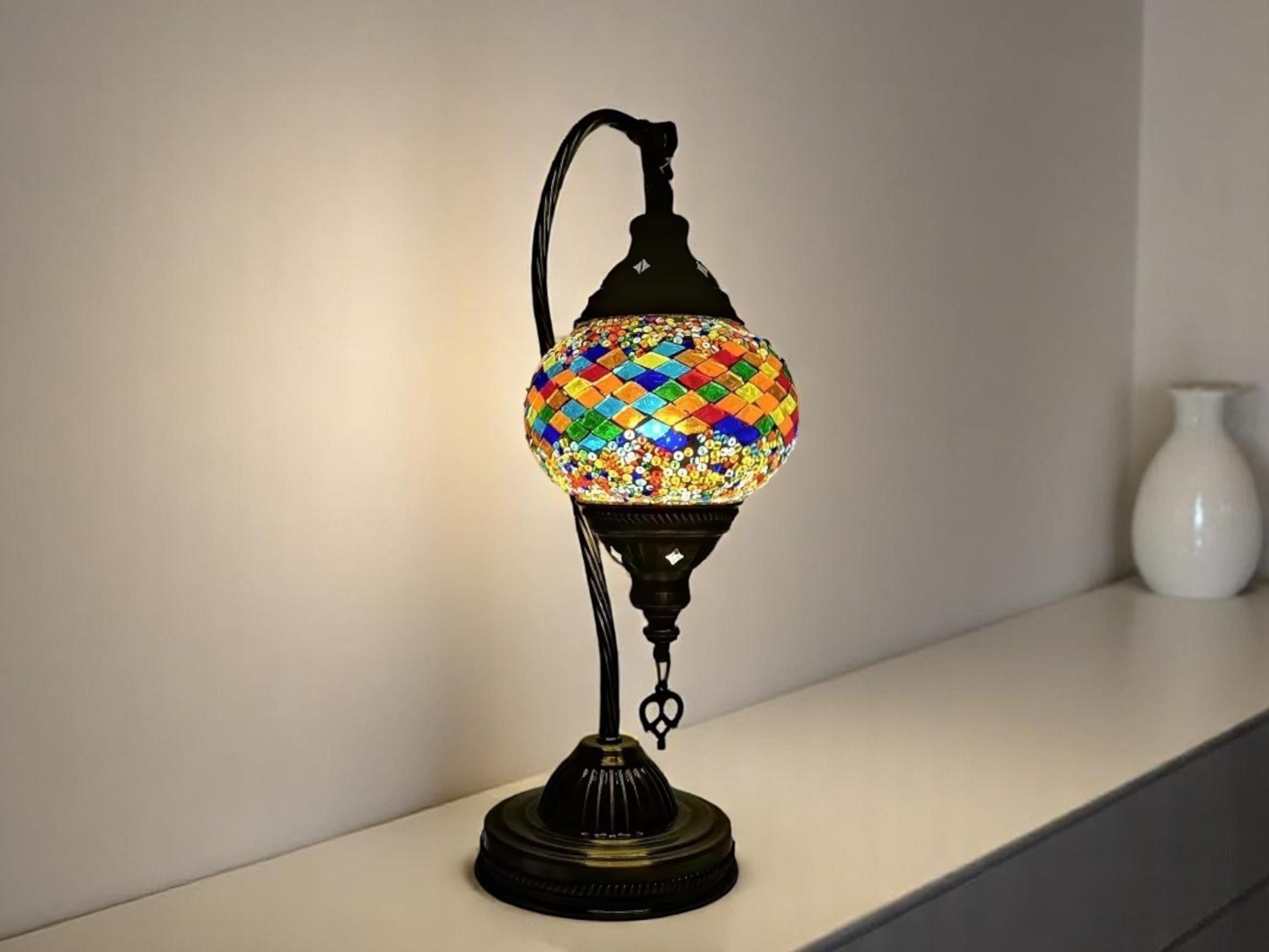 Handmade Mosaic Table Lamp, Colorful Lantern, Ambient Night Light