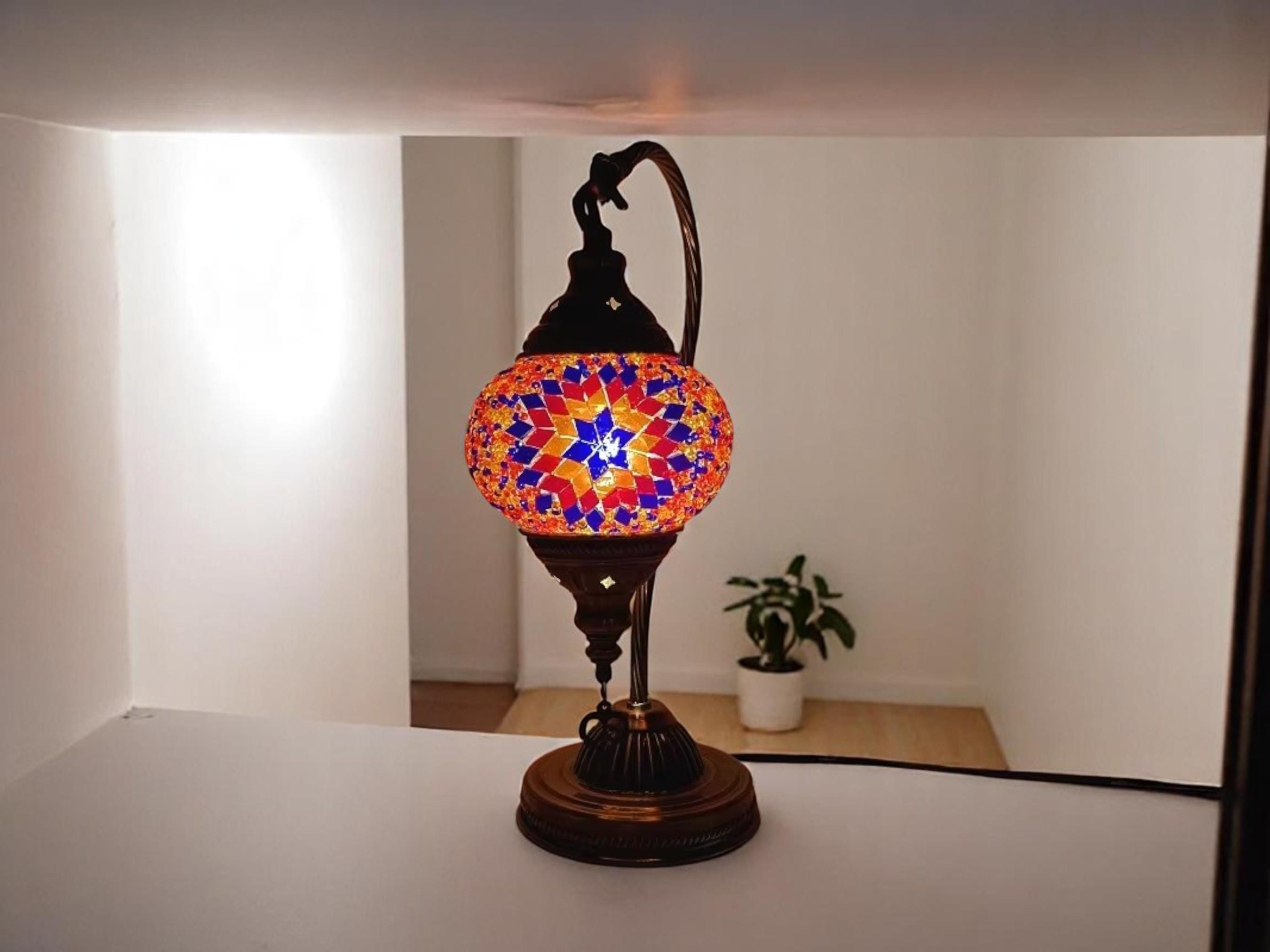 Handmade Mosaic Table Lamp, Colorful Lantern, Ambient Night Light