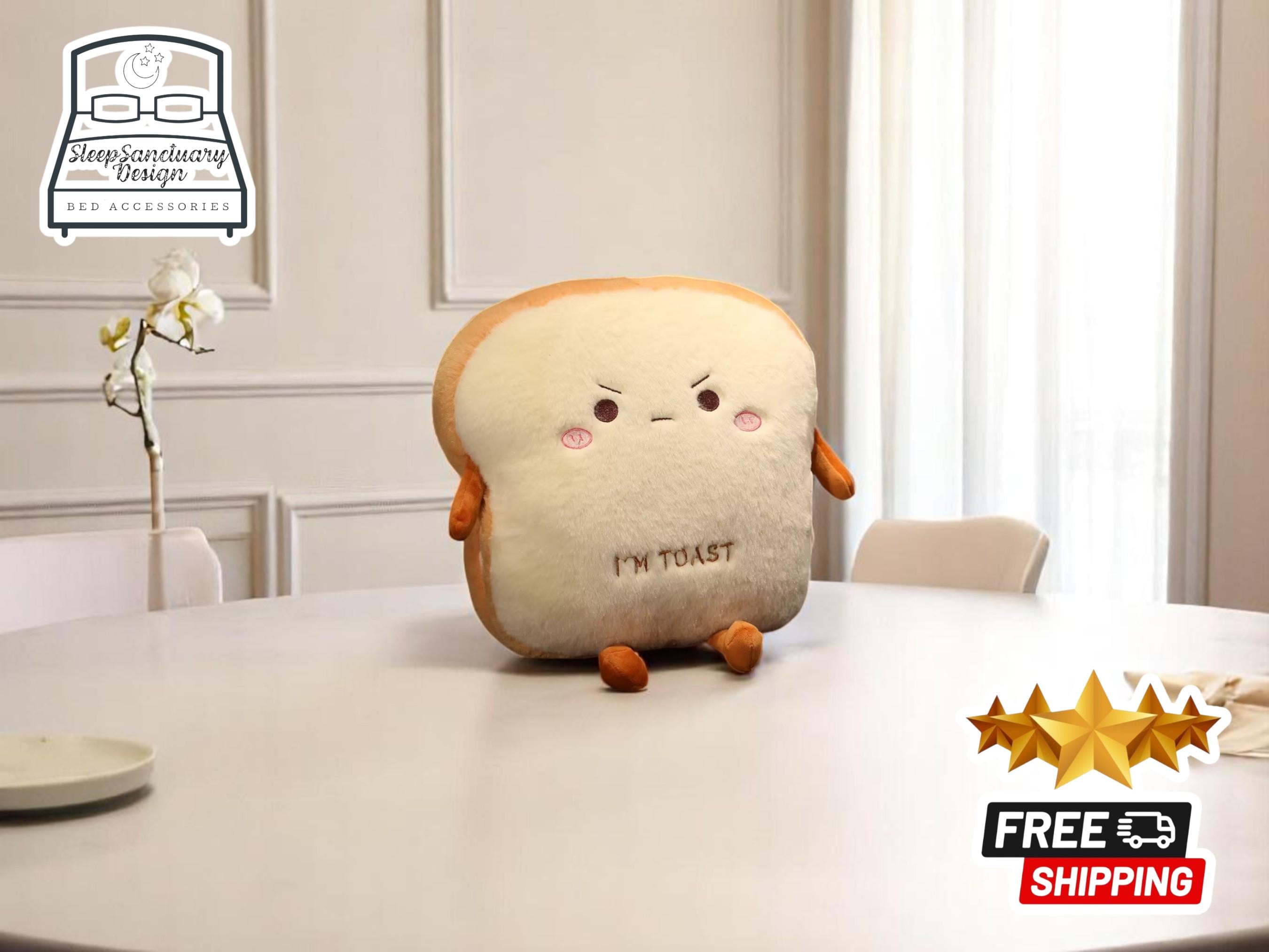 Kawaii Toast Plush Pillow, Stuffed Food Cushion, Hand Warmer Pocket, Toy Gift for Kids