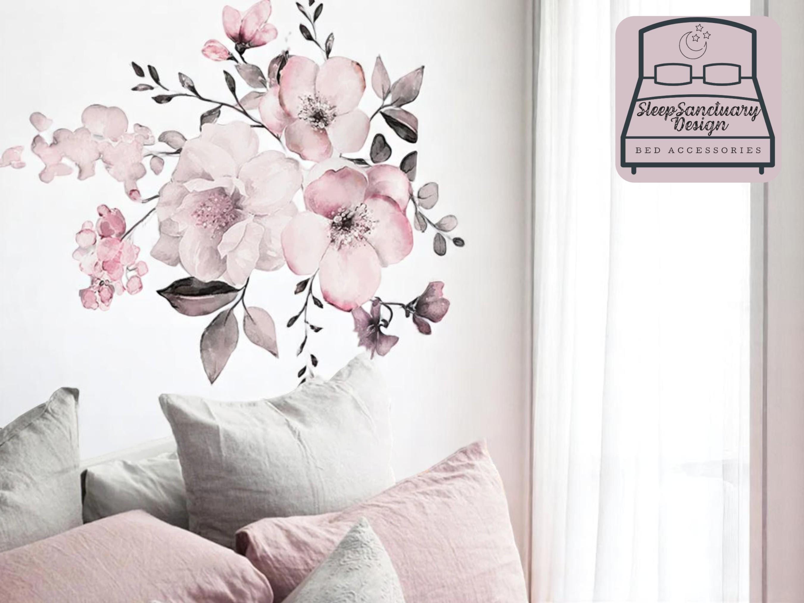 Watercolor Floral Wall Decals, Pastel Flower Mural for Living Room, Boho Nursery Decor