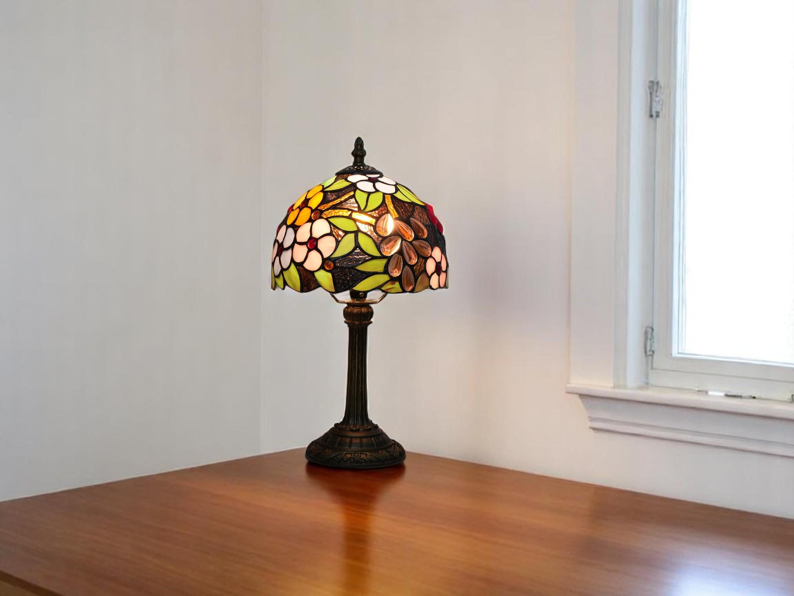Vintage Stained Glass Table Lamp, Multi-Color Bedside Desk Light, Living Room Decor