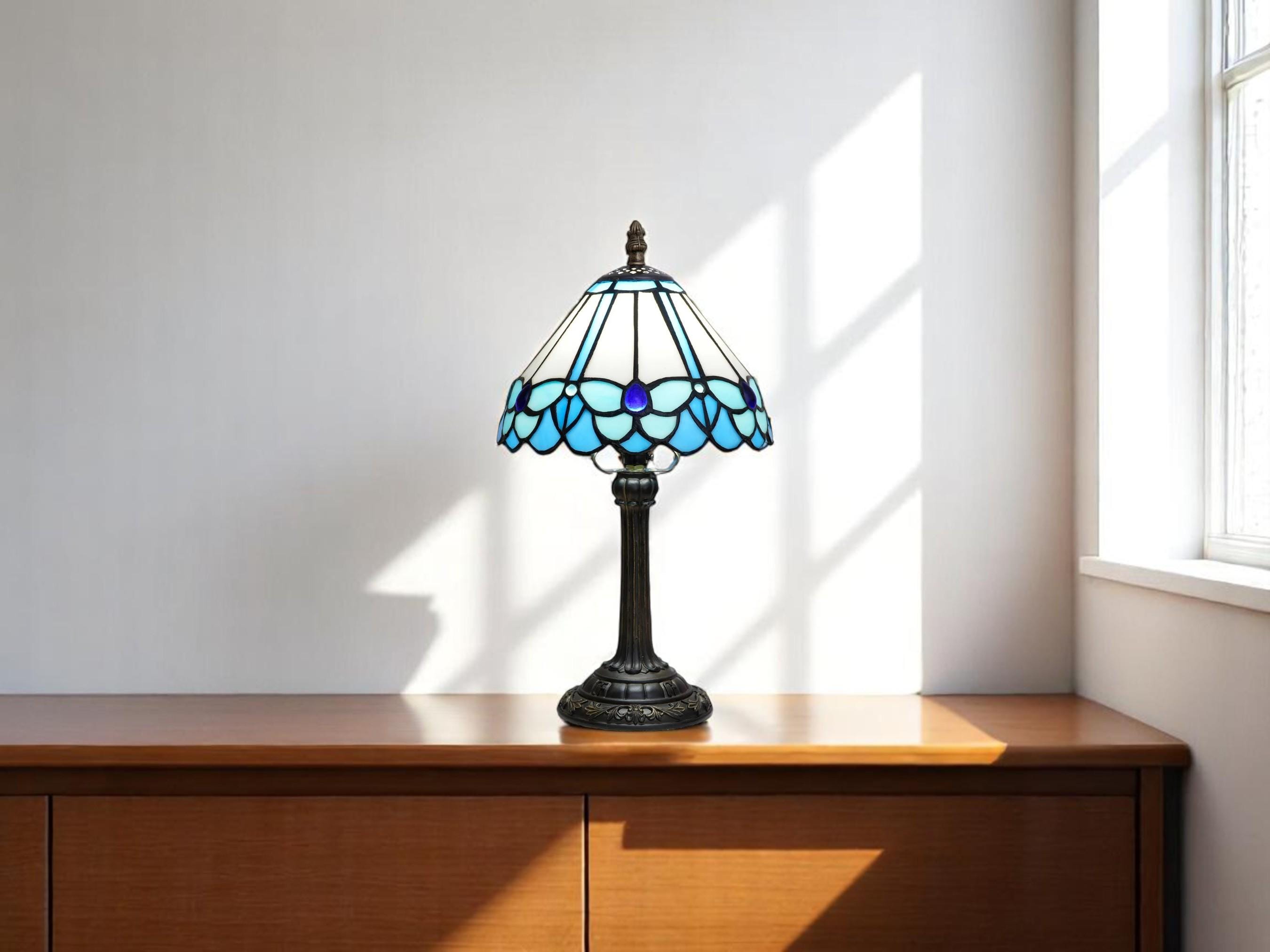 Vintage Stained Glass Table Lamp, Multi-Color Bedside Desk Light, Living Room Decor