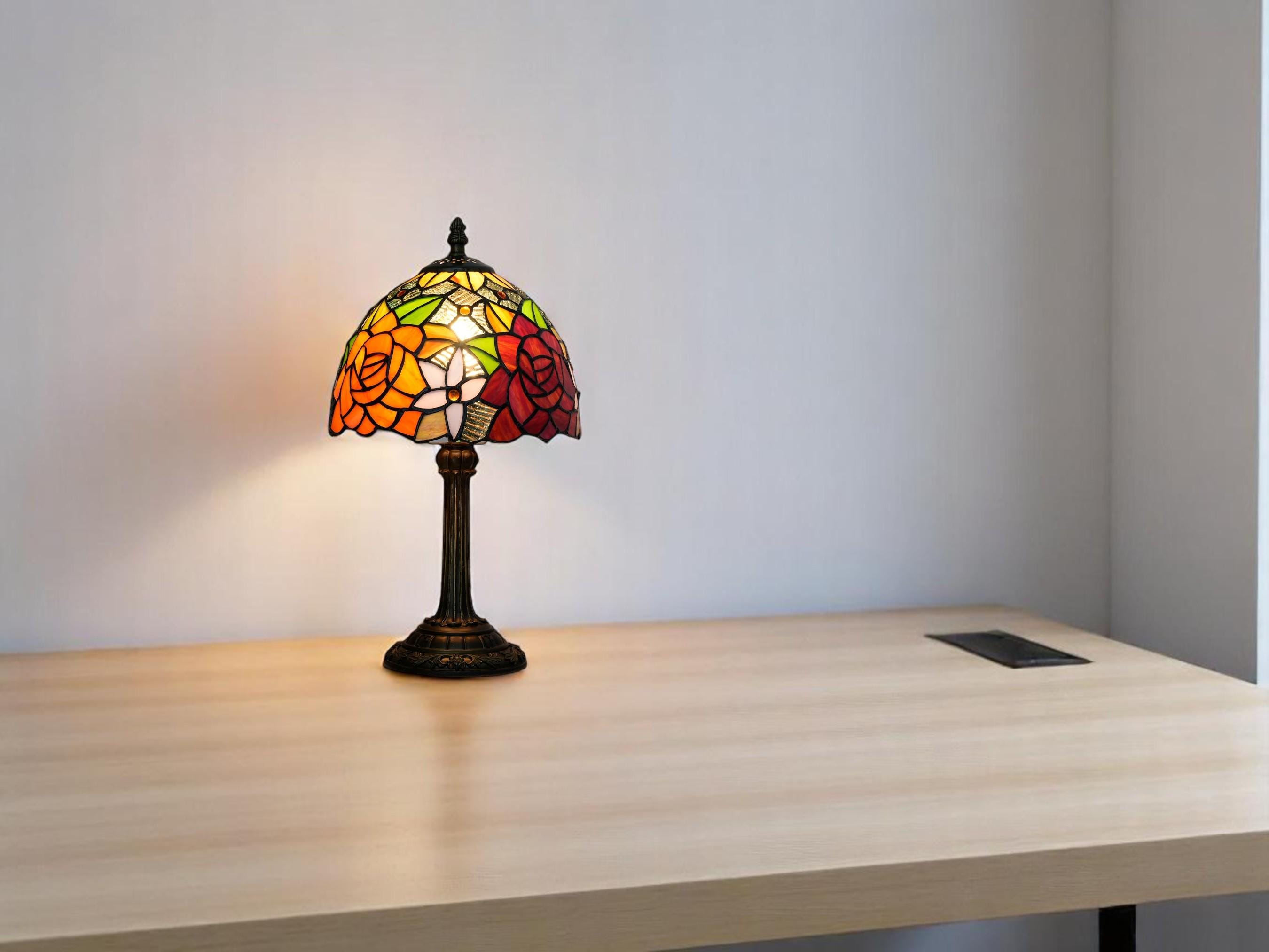 Vintage Stained Glass Table Lamp, Multi-Color Bedside Desk Light, Living Room Decor