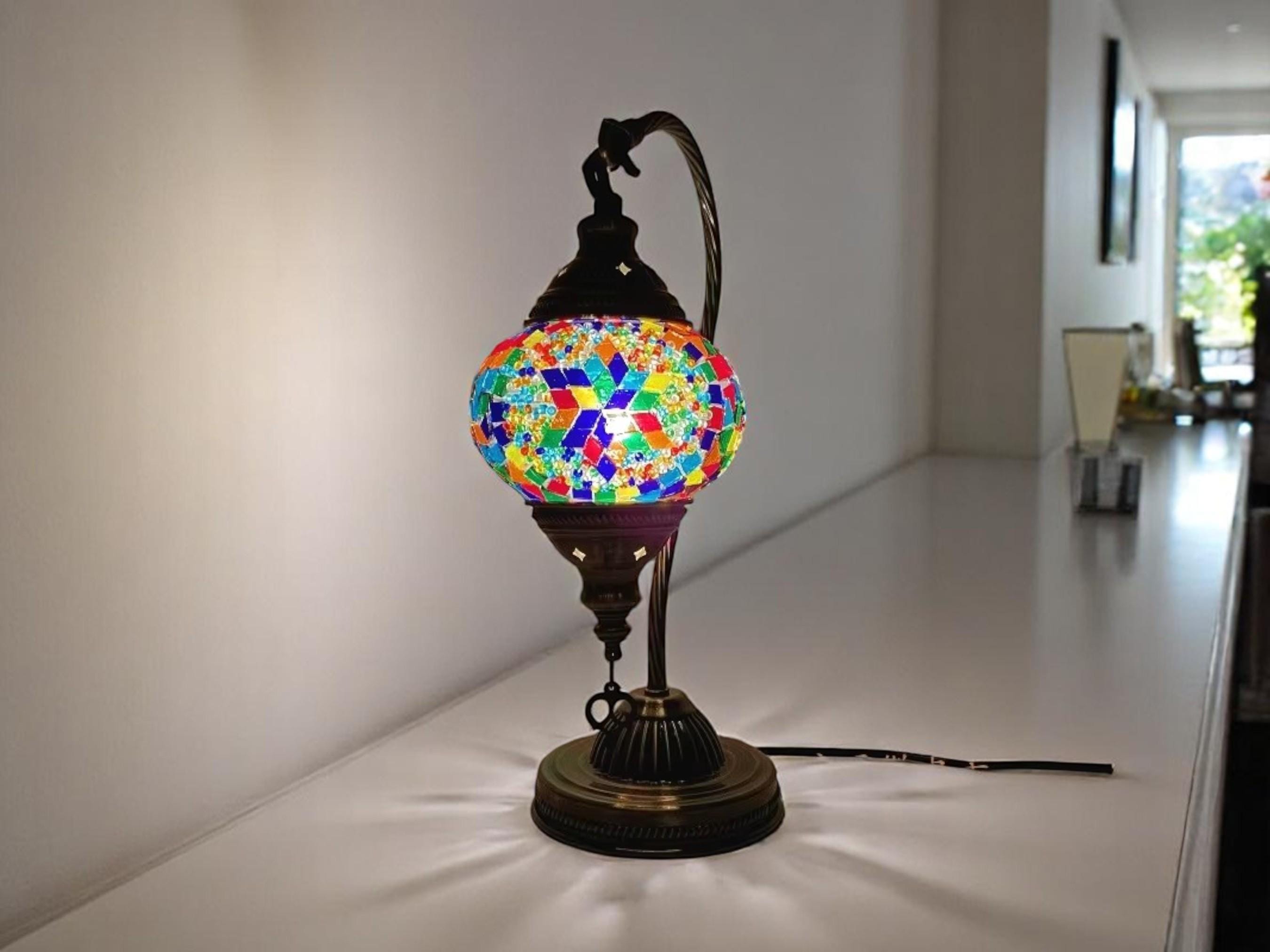 Handmade Mosaic Table Lamp, Colorful Lantern, Ambient Night Light